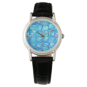 Mid-Century Modern square spirals - aqua multi Watch