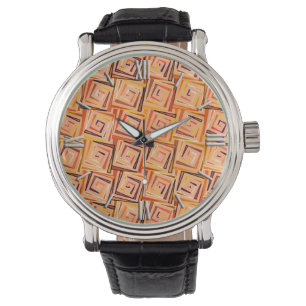 Mid-Century Modern square spirals - coral multi Watch