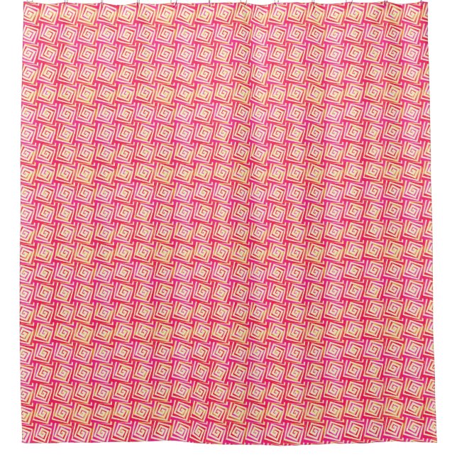 Mid-Century Modern square spirals - coral pink Shower Curtain (Front)