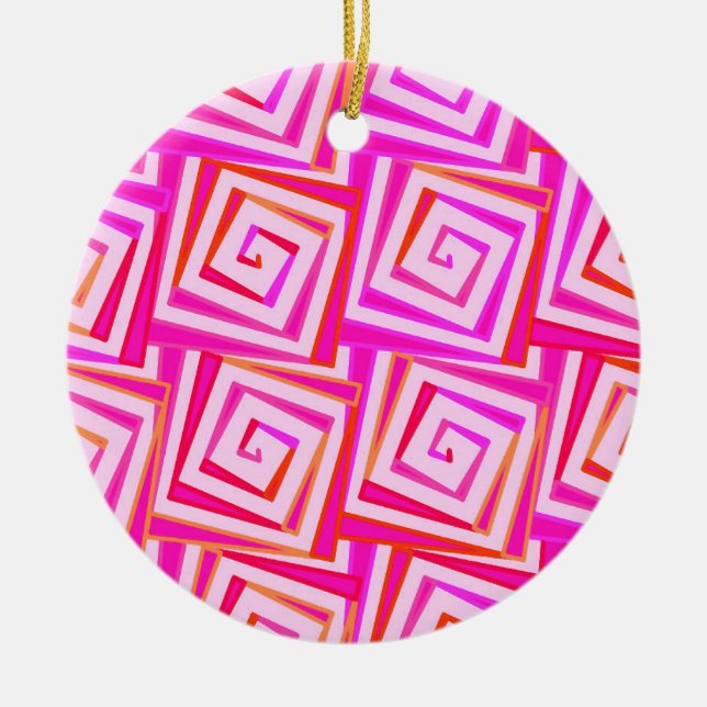 Mid-Century Modern square spirals - pink multi Ceramic Ornament (Front)