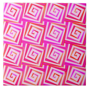 Mid-Century Modern square spirals - pink multi Tile