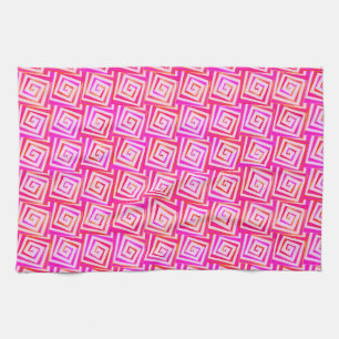 Mid-Century Modern square spirals - pink multi Towel