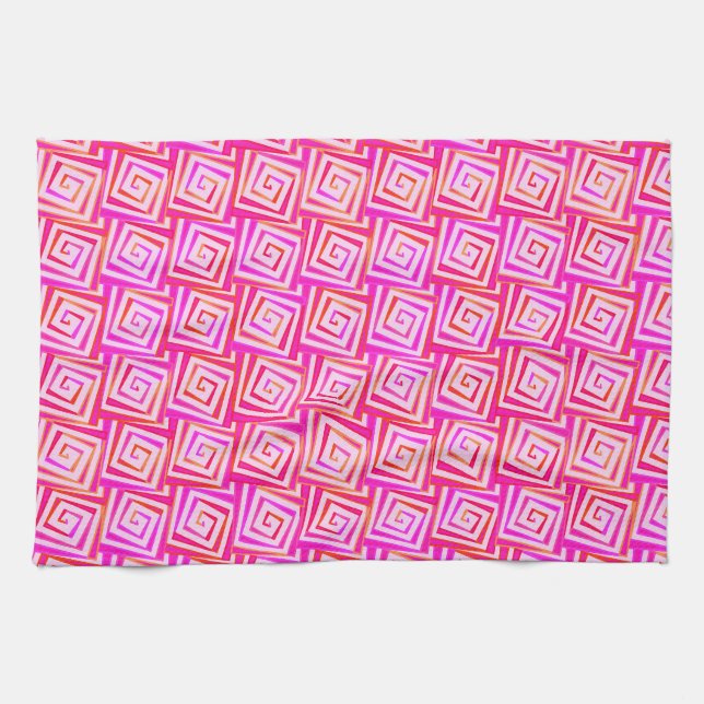 Mid-Century Modern square spirals - pink multi Towel (Horizontal)