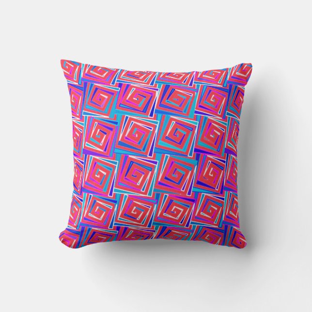 Mid-Century Modern square spirals - red multi Throw Pillow (Front)