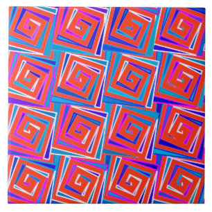 Mid-Century Modern square spirals - red multi Tile