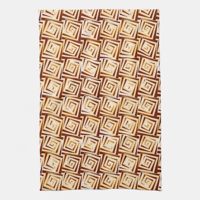 Mid-Century Modern square spirals - tan multi Kitchen Towel (Vertical)