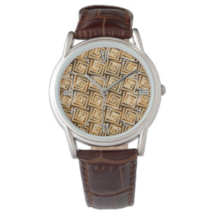 Mid-Century Modern square spirals - tan multi Watch