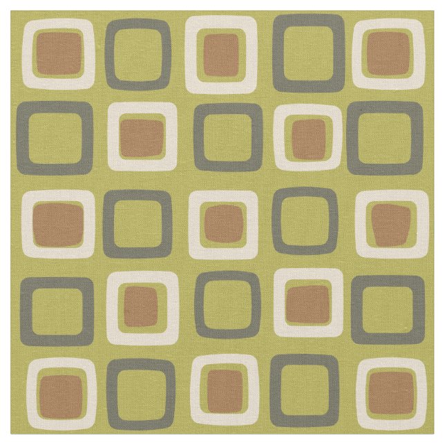 Mid Century Modern Squares Chartreuse Fabric (Close Up)