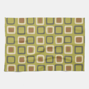 Mid Century Modern Squares Chartreuse Kitchen Towel