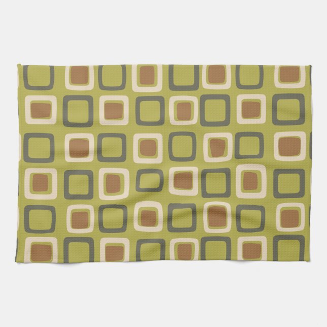 Mid Century Modern Squares Chartreuse Kitchen Towel (Horizontal)