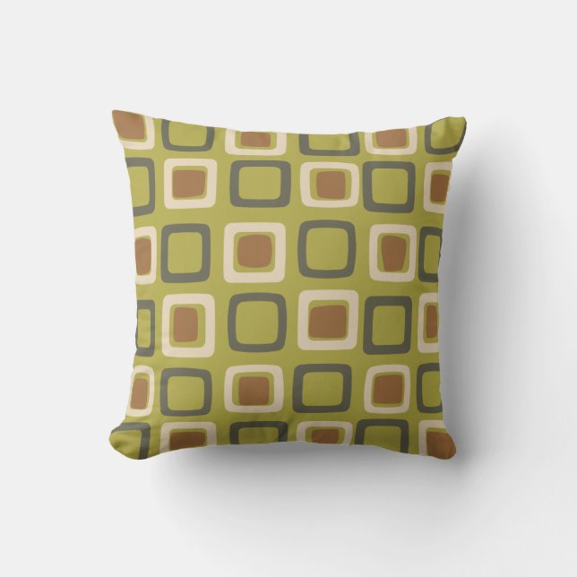 Mid Century Modern Squares Chartreuse Throw Pillow (Front)