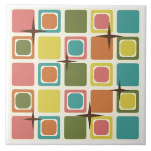 Mid Century Modern Squares Colorful Ceramic Tile
