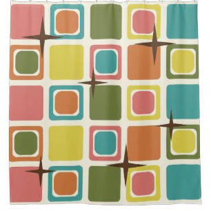 Mid Century Modern Squares Colorful Shower Curtain