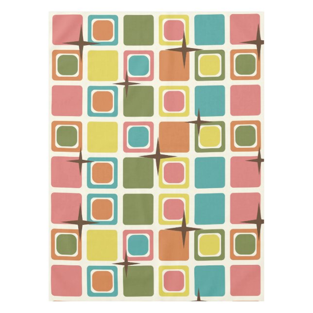 Mid Century Modern Squares Colorful Tablecloth (Front)
