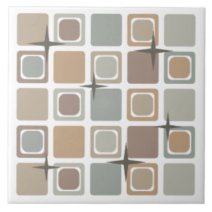 Mid Century Modern Squares Earth Tones Ceramic Tile