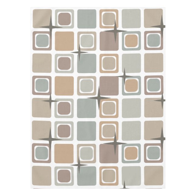 Mid Century Modern Squares Earth Tones Tablecloth (Front)