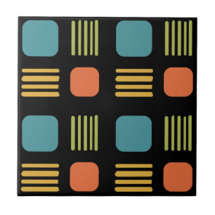 Mid-Century Modern Squares Lines Dark Colorful Ceramic Tile