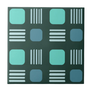 Mid-Century Modern Squares Lines Dark Teal Ceramic Tile