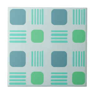 Mid-Century Modern Squares Lines Light Aquamarine Ceramic Tile
