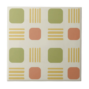 Mid-Century Modern Squares Lines Orange Green Ceramic Tile