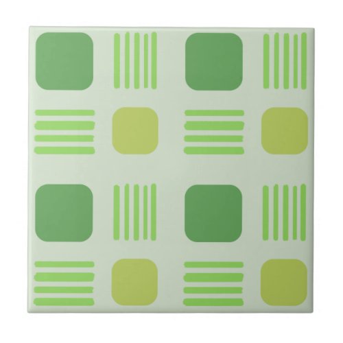 Mid_Century Modern Squares Lines Yellow Green Ceramic Tile