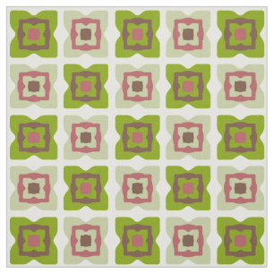 Mid Century Modern Squares Pattern Green Fabric