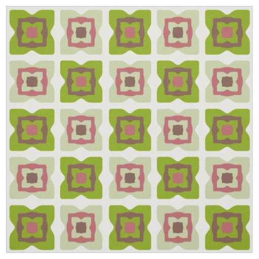 Mid Century Modern Squares Pattern Green Fabric