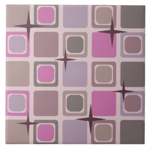 Mid Century Modern Squares Stars Pink Purple Ceramic Tile