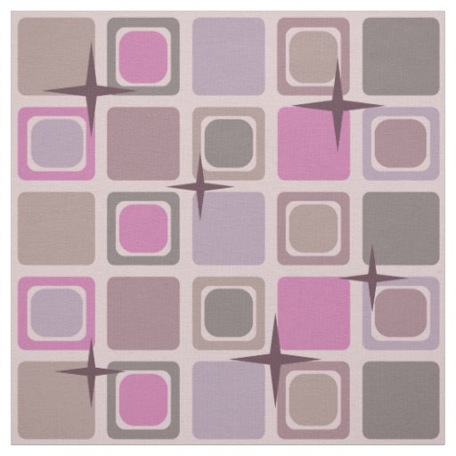 Mid Century Modern Squares Stars Pink Purple Fabric