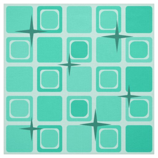 Mid Century Modern Squares Stars Teal Fabric