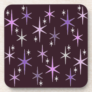 Mid Century Modern Star Sky Purple Beverage Coaster