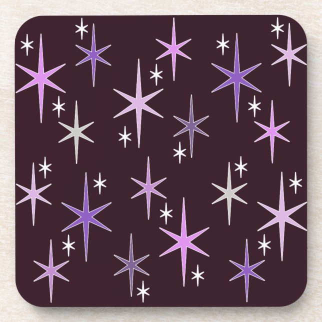 Mid Century Modern Star Sky Purple Beverage Coaster (Front)