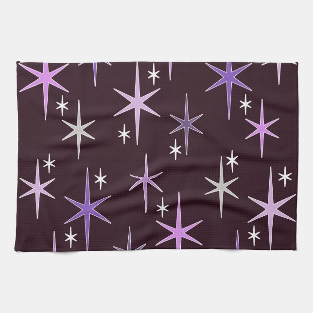 Mid Century Modern Star Sky Purple Kitchen Towel (Horizontal)