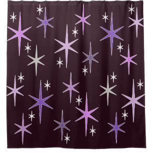 Mid Century Modern Star Sky Purple Shower Curtain