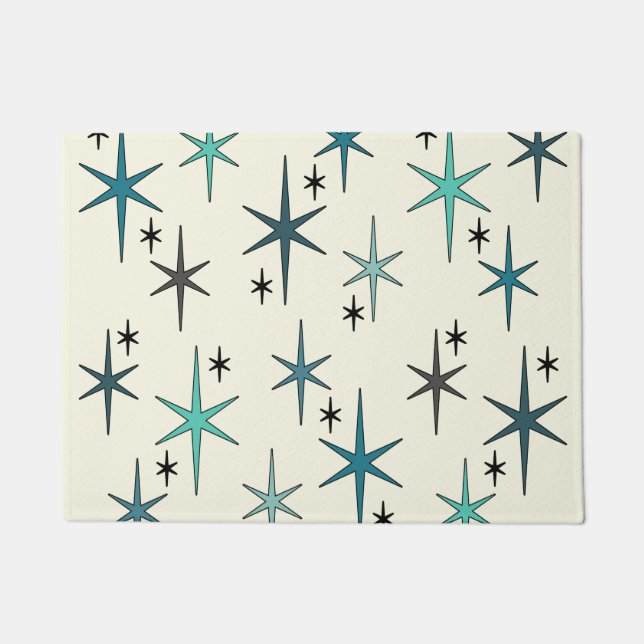 Mid Century Modern Star Sky Turquoise Doormat (Front)