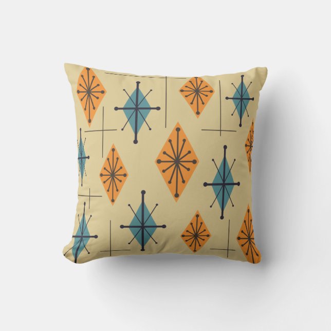 Mid Century Modern Starburst Diamonds Throw Pillow (Front)