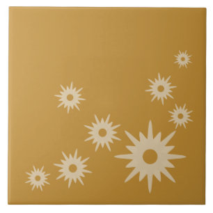 Mid-Century Modern Starburst Ochre Gold Ceramic Tile