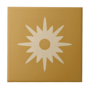Mid-Century Modern Starburst Ochre Gold Ceramic Tile