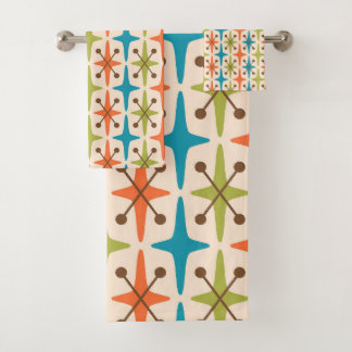 Mid Century Modern Starburst Pattern Bath Towel Set