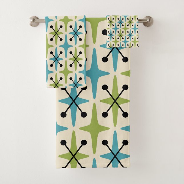 Mid Century Modern Starburst Pattern Bath Towel Set (Insitu)
