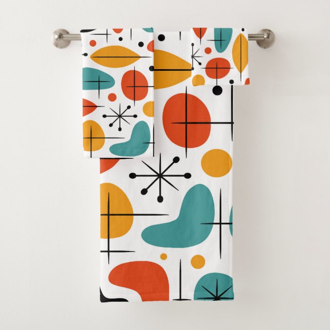 Mid Century Modern Starburst Pattern Bath Towel Set (Insitu)