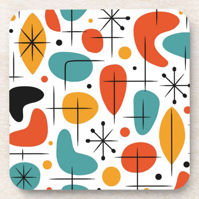 Mid Century Modern Starburst Pattern Beverage Coaster (Front)