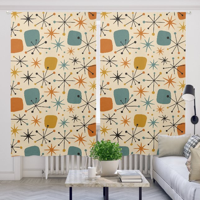 Mid Century Modern Starburst Pattern Blackout Curtains (Living Room)