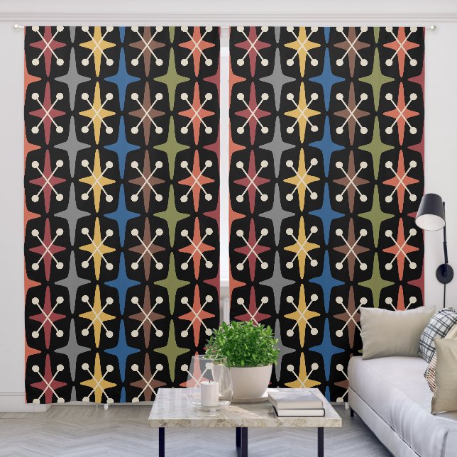 Mid Century Modern Starburst Pattern Blackout Curtains (Living Room)