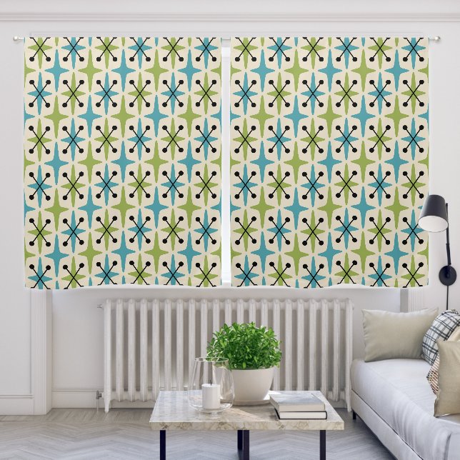 Mid Century Modern Starburst Pattern Blackout Curtains (Living Room)