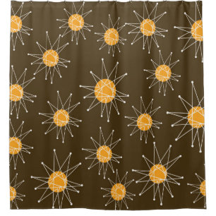 Mid-Century Modern Starburst Pattern Brown Shower Curtain