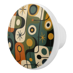 Mid Century Modern Starburst Pattern Ceramic Knob
