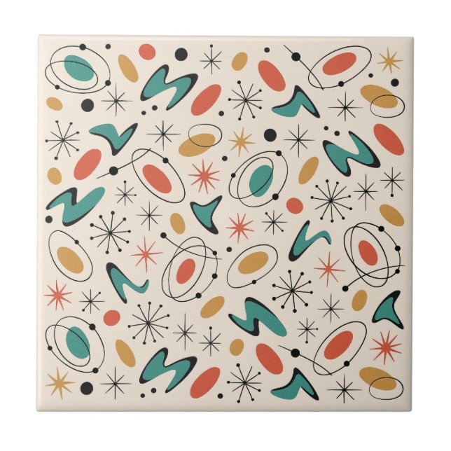 Mid Century Modern Starburst Pattern Ceramic Tile (Front)