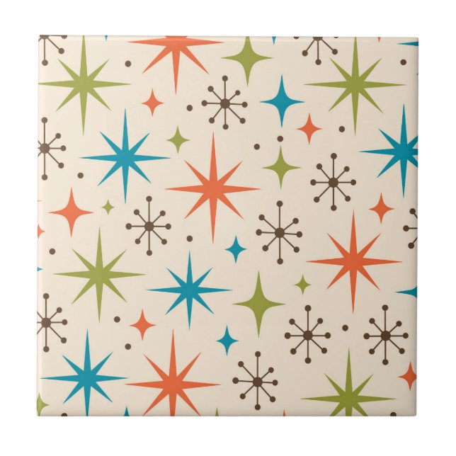 Mid Century Modern Starburst Pattern Ceramic Tile (Front)