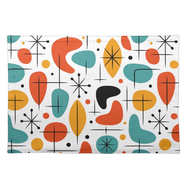 Mid Century Modern Starburst Pattern Cloth Placemat (Front)